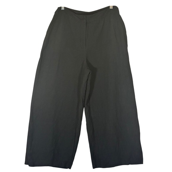 Eileen Fisher Pants - Eileen Fisher Black Linen Blend Wide Leg Crop Pants Sz L 30x23.5 Luxury Capsule